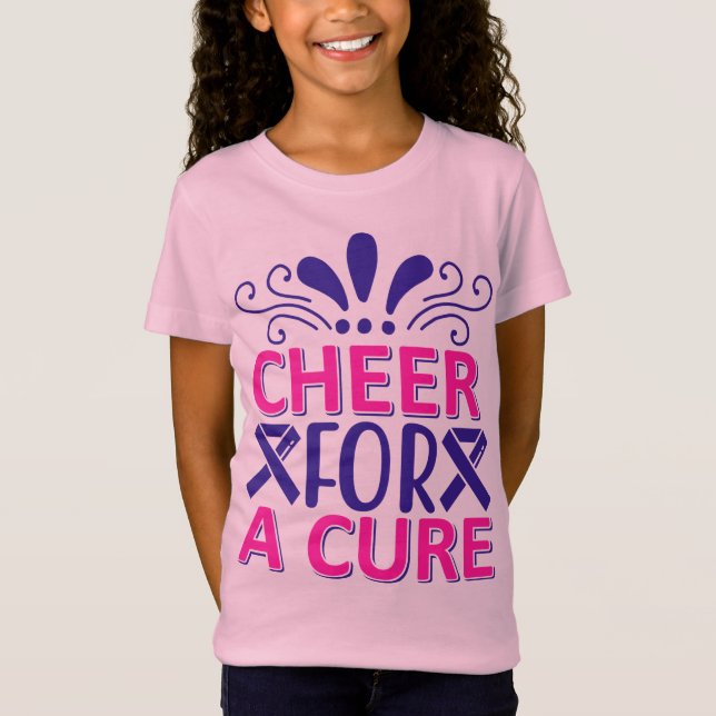 Girls Cheer For A Cure Pink and Purple T-Shirt (Front)