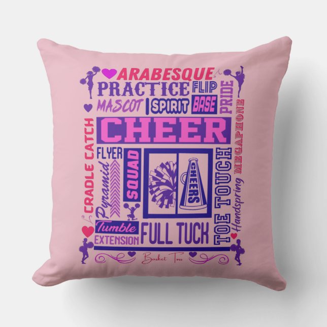 Girls Cheerleading Pink and Purple Word Art   Cushion (Front)