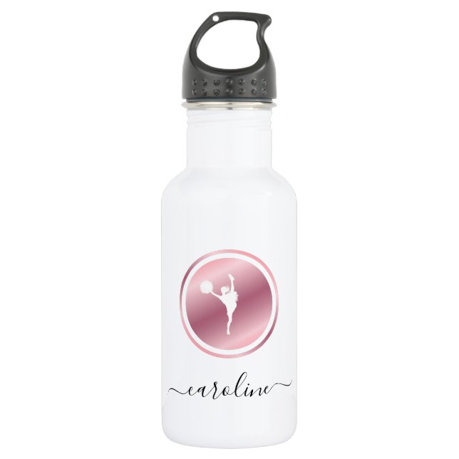 Girls Cheerleading Pink Rose Gold Cheer Theme Name 532 Ml Water Bottle (Front)