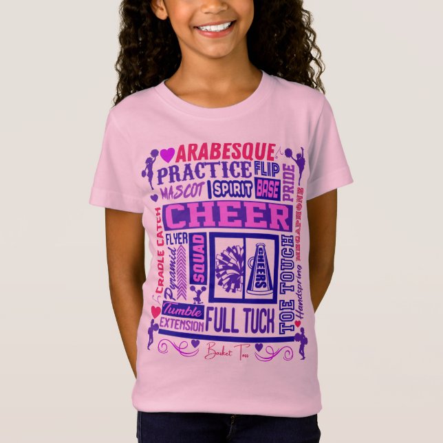 Girls Cheerleading Purple Typography  T-Shirt (Front)
