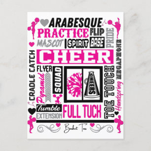 Girls Cheerleading Typography in Black and Pink  Holiday Postcard