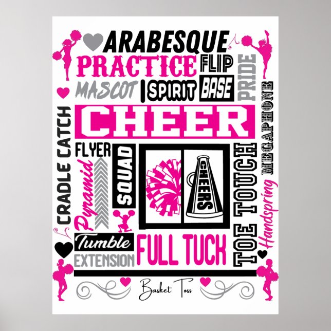 Girls Cheerleading Typography in Black and Pink    Poster (Front)