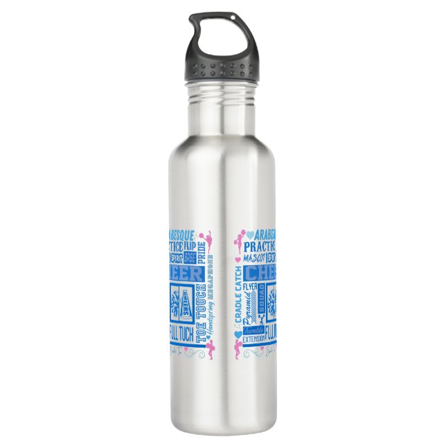 Girls Cheerleading Typography in Blue and Pink   710 Ml Water Bottle (Back)