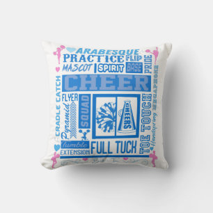 Girls Cheerleading Typography in Blue and Pink   Cushion