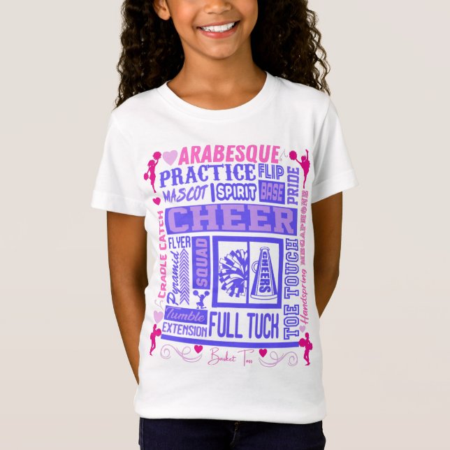 Girls Cheerleading Typography in Pink and Purple T T-Shirt (Front)