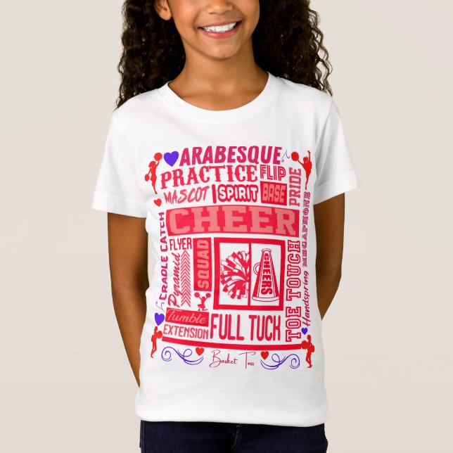 Girls Cheerleading Typography in Red  T-Shirt (Front)