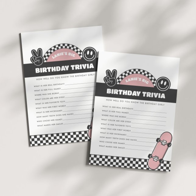 Girls' Chequered Skateboard Groovy Birthday Trivia Card (Creator Uploaded)