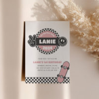 Girls' Chequered Skateboard Groovy Hippie Birthday