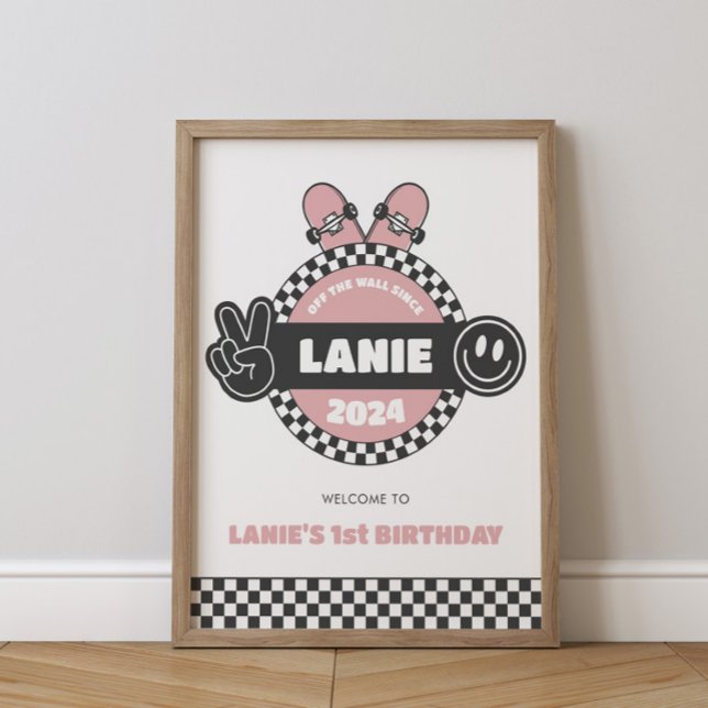 Girls' Chequered Skateboard Groovy Hippie Birthday Poster (Creator Uploaded)