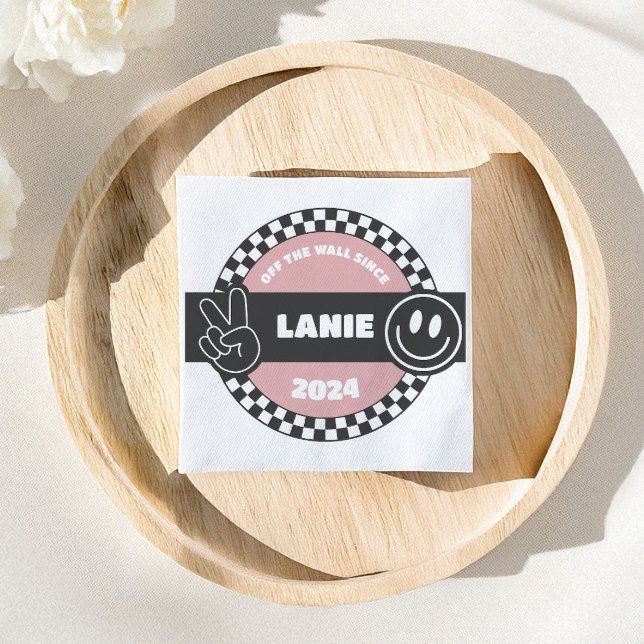 Girls' Chequered Skateboard Groovy Rad Birthday Napkin (Creator Uploaded)