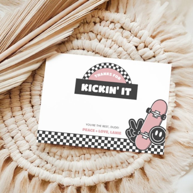 Girls' Chequered Skateboard Groovy Rad Birthday Thank You Card (Creator Uploaded)