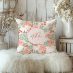 Girls Chic Pink Daisy Wildflower Floral Cushion<br><div class="desc">This soft, monogrammed throw pillow features a delicate pattern of wildflowers and daisies in gentle pink tones. With its mix of vintage-inspired typography and playful boho details, it adds a sweet, personal touch to any space. The pillow includes room to add a name and initial — a thoughtful detail for...</div>