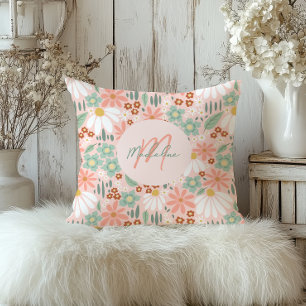 Girls Chic Pink Daisy Wildflower Floral Cushion