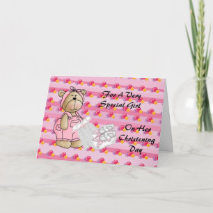 Girls Christening Bear Card