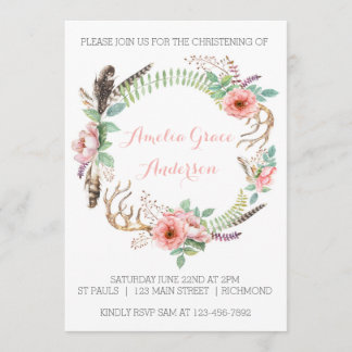 Girls Christening Invitation - Pink Floral