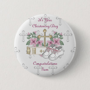 Girls Christening Shoes 6 Cm Round Badge