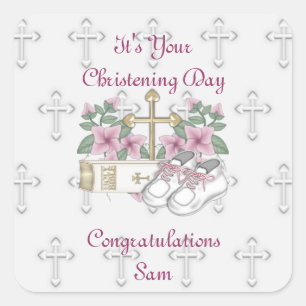 Girls Christening Shoes Square Sticker
