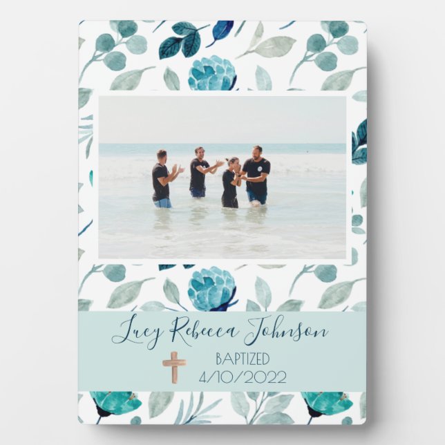 Girl's Christian Baptism Commemorative Plaque Blue (Front)