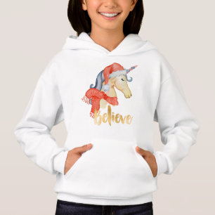 Girl's Christmas Unicorn Believe Hooded Sweatshirt