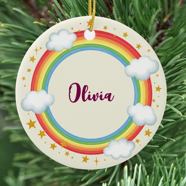 Girls'   Circle Rainbow Name Frame Ceramic Tree Decoration (Creator Uploaded)