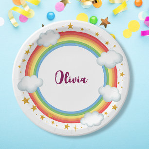 Girls'  Circle Rainbow Name Frame Paper Plate