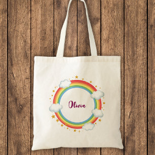 Girls'  Circle Rainbow Name Frame Tote Bag