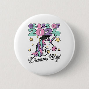 Girls Class of 2024 Magical Unicorn Graduation Cap 6 Cm Round Badge