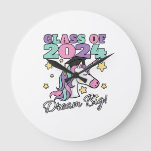Girls Class of 2024 Magical Unicorn Graduation Cap Large Clock