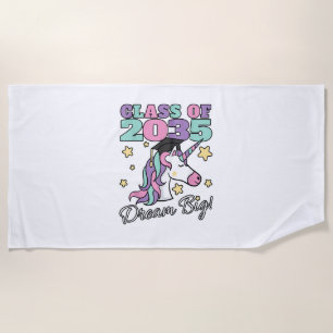 Girls Class of 2035 Magical Unicorn Graduation Cap Beach Towel