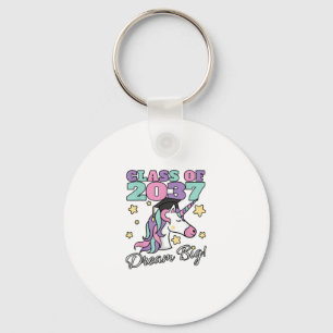 Girls Class of 2037 Magical Unicorn Graduation Cap Key Ring