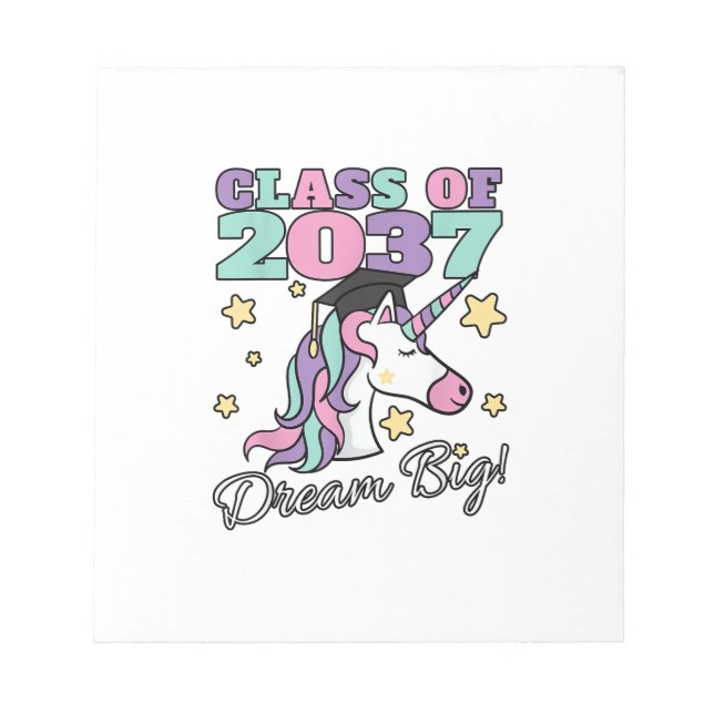 Girls Class of 2037 Magical Unicorn Graduation Cap Notepad (Front)