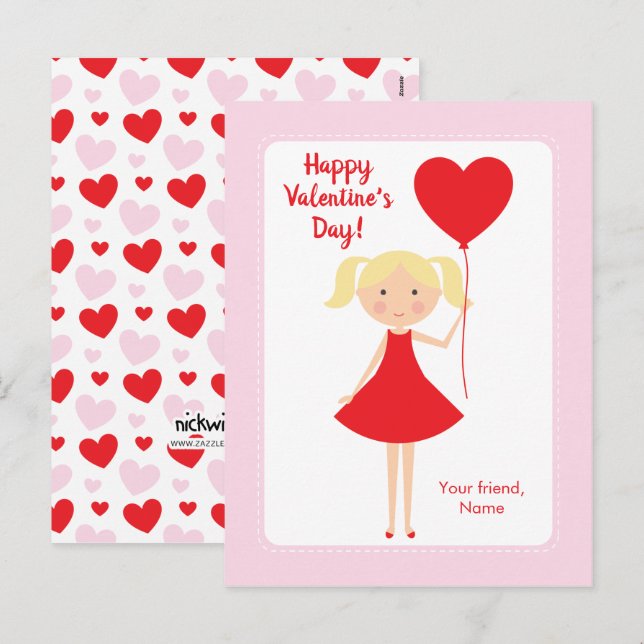 Girls Class Valentine Cards - Light Blonde (Front/Back)