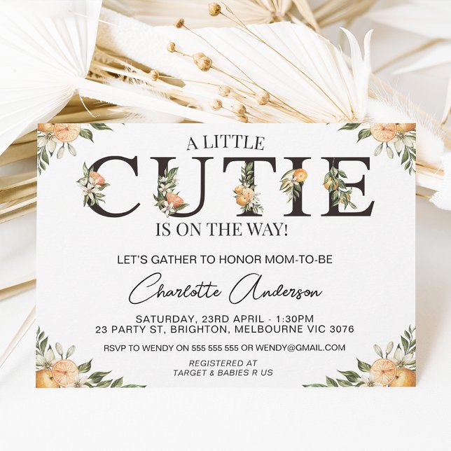 Girls Clementine Cutie Baby Shower Invitation (Creator Uploaded)