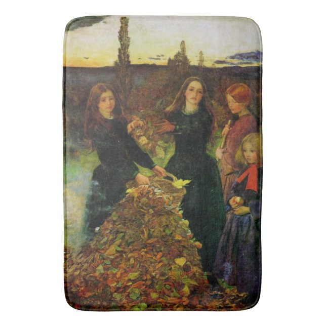 Girls Collecting Autumn Leaves for a Bonfire Bath Mat (Front Vertical)