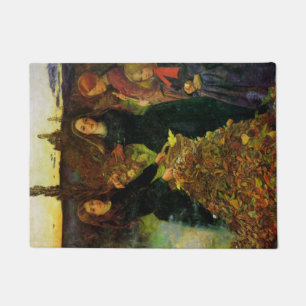 Girls Collecting Autumn Leaves for a Bonfire Doormat