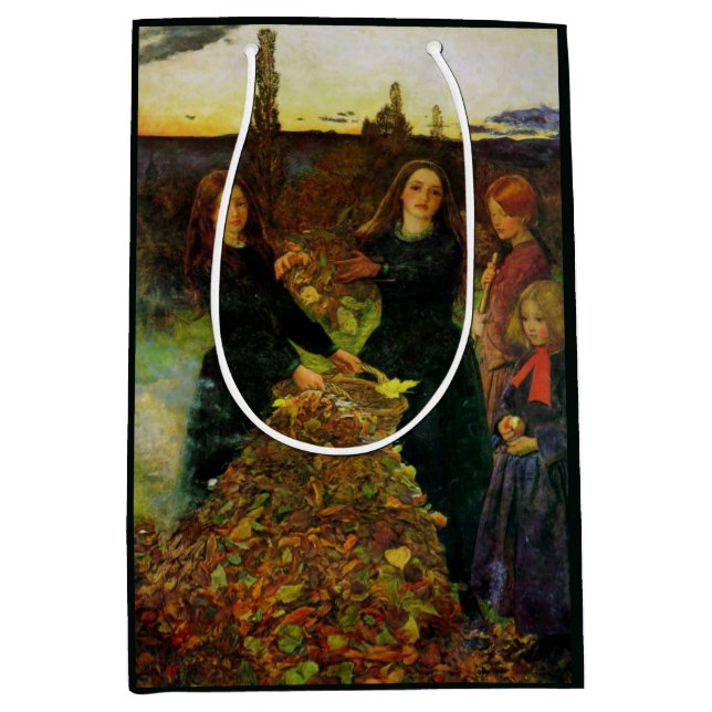 Girls Collecting Autumn Leaves for a Bonfire Medium Gift Bag (Front)