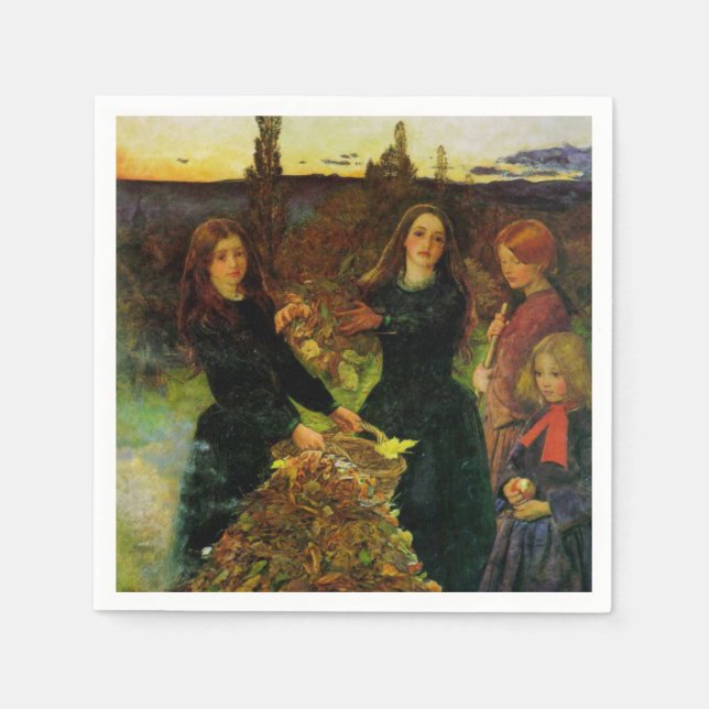 Girls Collecting Autumn Leaves for a Bonfire Napkin (Front)