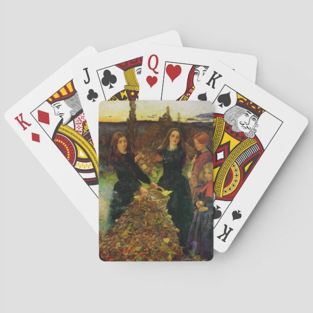Girls Collecting Autumn Leaves for a Bonfire Playing Cards (Back)