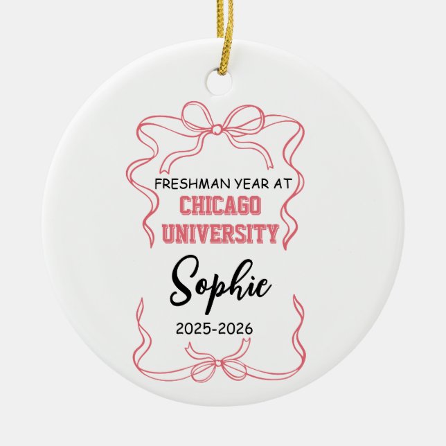 Girls College Ornament, University student Ceramic Tree Decoration (Front)