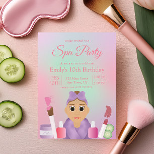 Girls Colorful Pink Spa Party Birthday Invitation