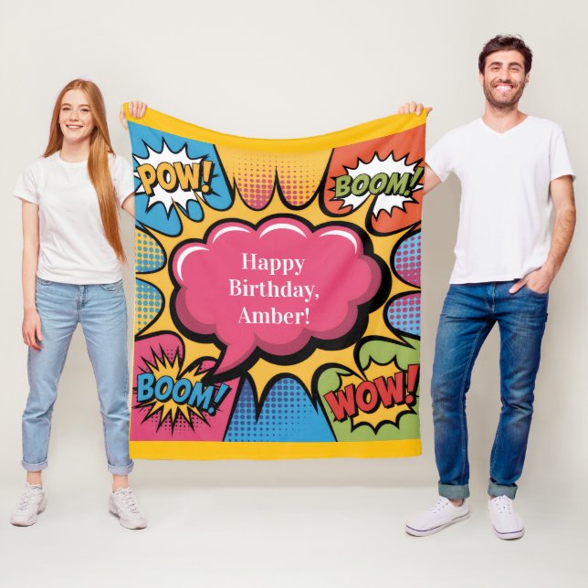 Girls’ Colorful Pop Art Birthday Party Gift Fleece Blanket (In Situ)