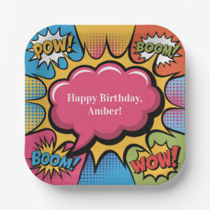 Girls’ Colorful Pop Art Birthday Party Paper Plate