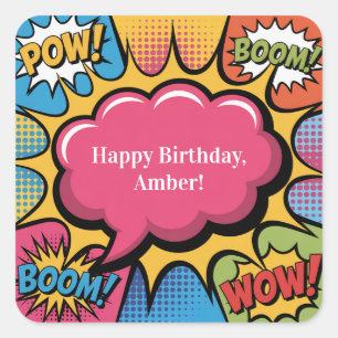 Girls’ Colorful Pop Art Birthday Party Square Sticker