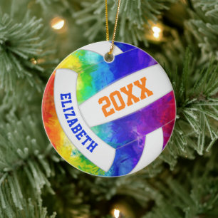 girls colorful rainbow keepsake volleyball ceramic tree decoration