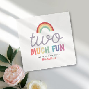 Girls Colorful Two Much Fun Rainbow 2nd Birthday Napkin