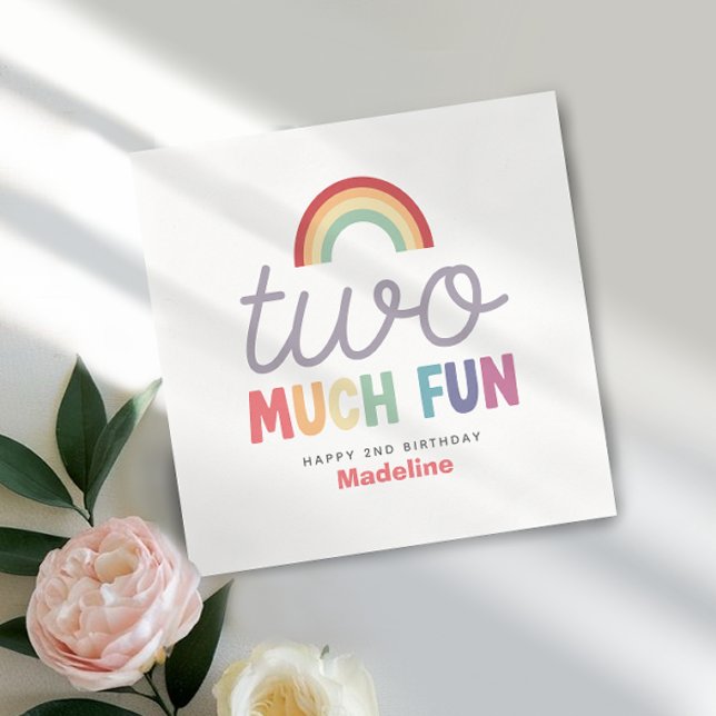 Girls Colorful Two Much Fun Rainbow 2nd Birthday Napkin (Creator Uploaded)
