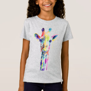 Girls Coloured T-Shirts - Multi Coloured Giraffe