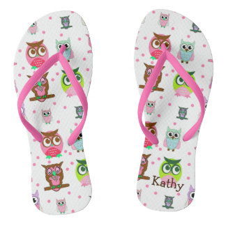 Girl's Colourful Cartoon Owl Flip Flops