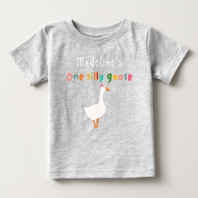 Girls Colourful Cute One Silly Goose 1st Birthday Baby T-Shirt (Front)