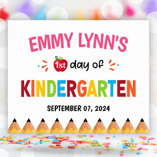 Girls Colourful First Day Of School Kindergarten   Poster